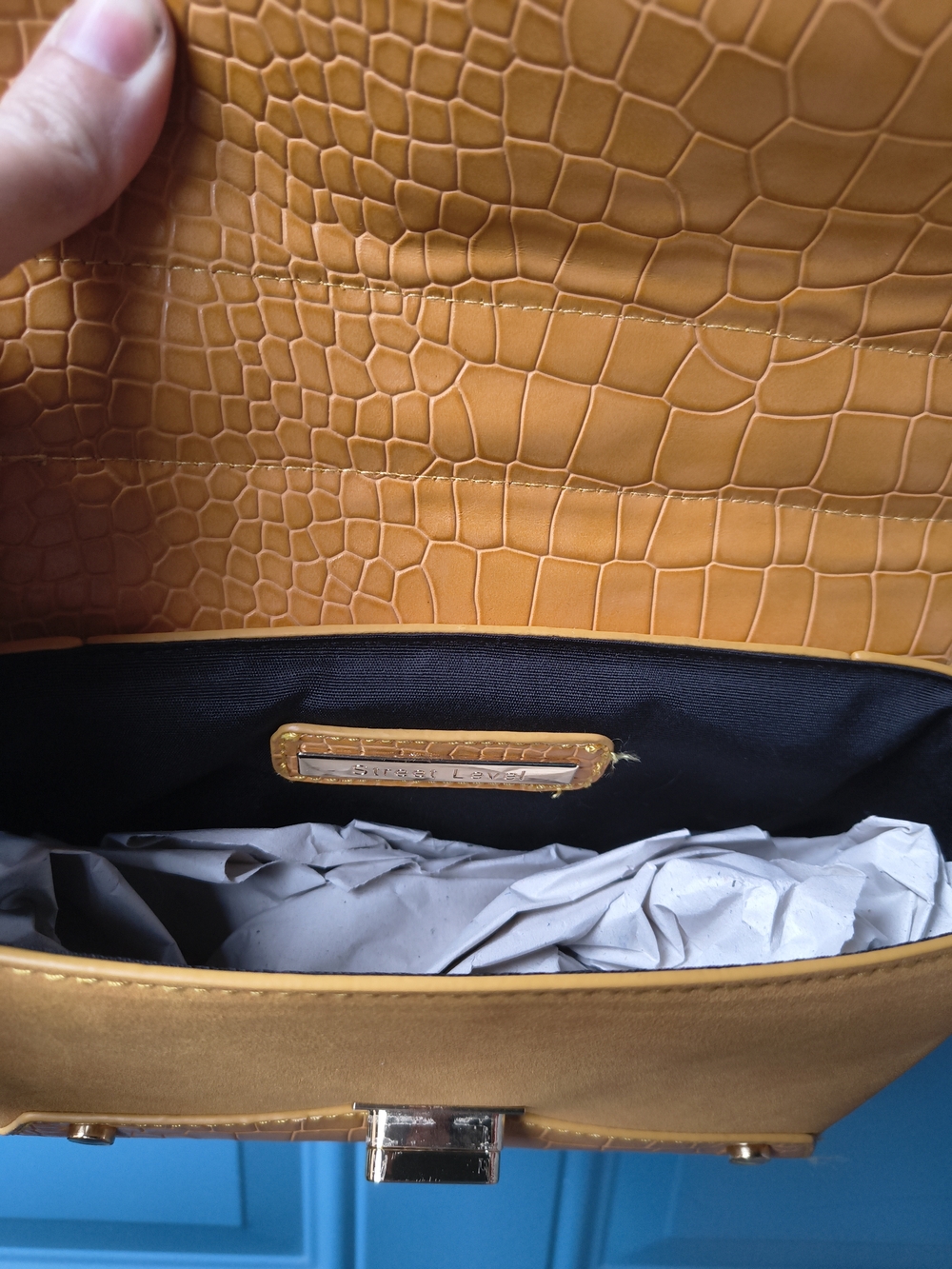 Free People Mustard Yellow Croc-Embossed Crossbody Bag - Picture 12 of 13